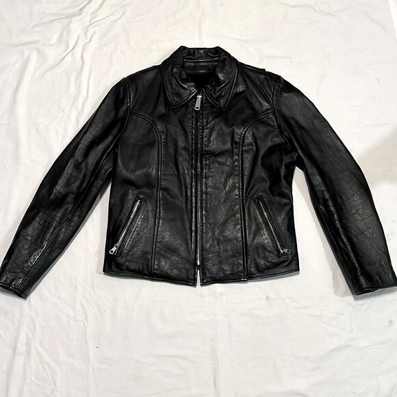 Esprit Jackets & Blazers - Vintage Espirt Black 100% Leather Bomber Motorcycle Jacket Small